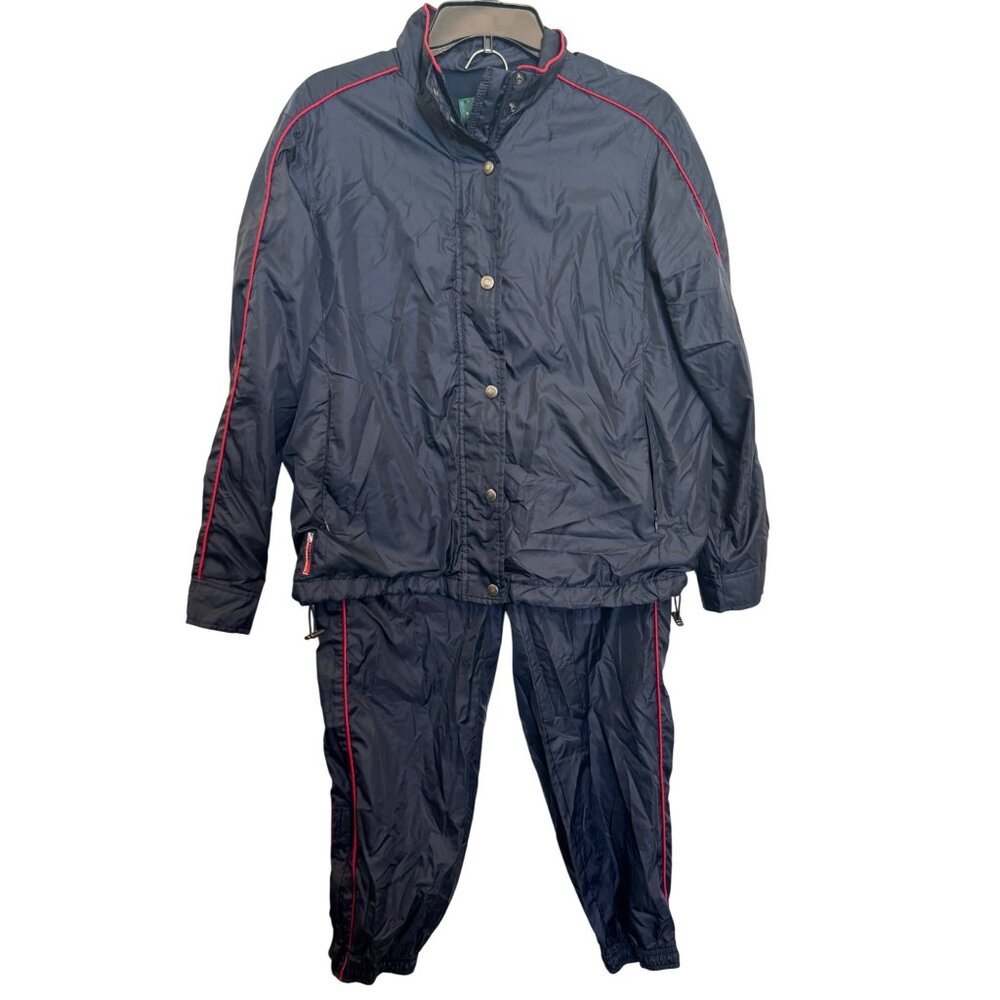 Vintage Lauren Ralph Lauren Petite Track Suit P/M Navy Blue With Red Piping Nylo